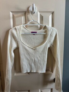 Edikted Ribbed Scoop Long Sleeve Top - Cream
